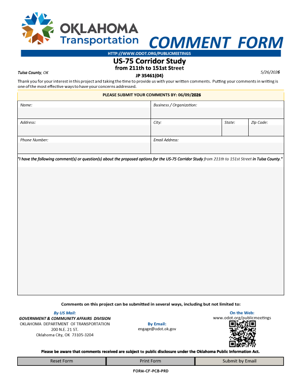 Click on the graphic to access the printable PDF version of the Comment Form. 
